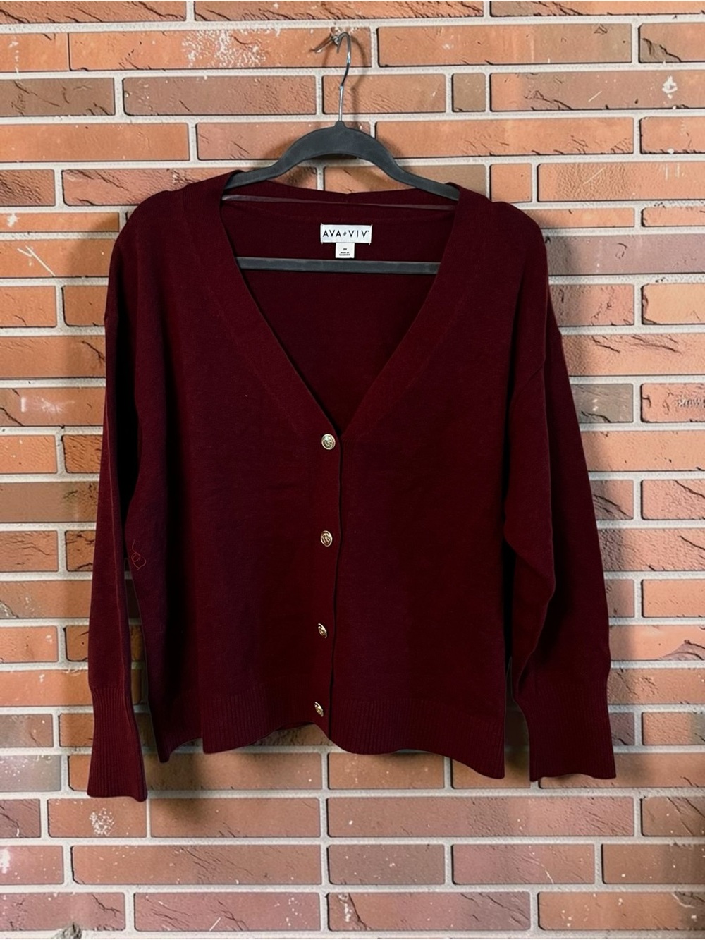 Ava & Viv Deep Burgundy V-Neck Button Cardigan